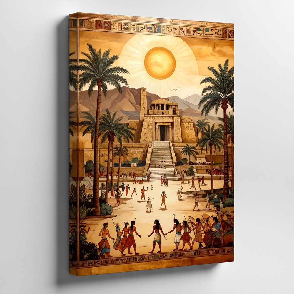 Canvas Wall Art an Ancient Egyptian Cityscape Depicted in a Vintage Mural