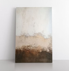 Modern Minimalist Taupe Brown Cream Painting Print on Framed Canvas Wall Art