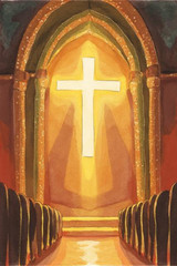 Christian Cross Church Glow Light 4×6 Photo Print Religious Wall Art Decor