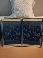 2pc Wallart 12×18 in Front Load Framed Japanese Bamboo silk & Greek Key Fabric