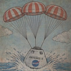Vintage ARTEMIS SPLASHDOWN Wall Art, NASA Space Decor, Nautical Science Poster