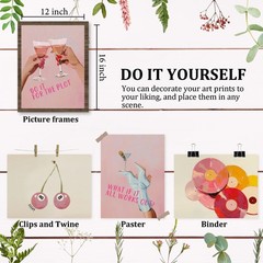 Trendy Retro Pink Bar Wall Art Prints Set of 4, Preppy Vintage Vinyl Record L…