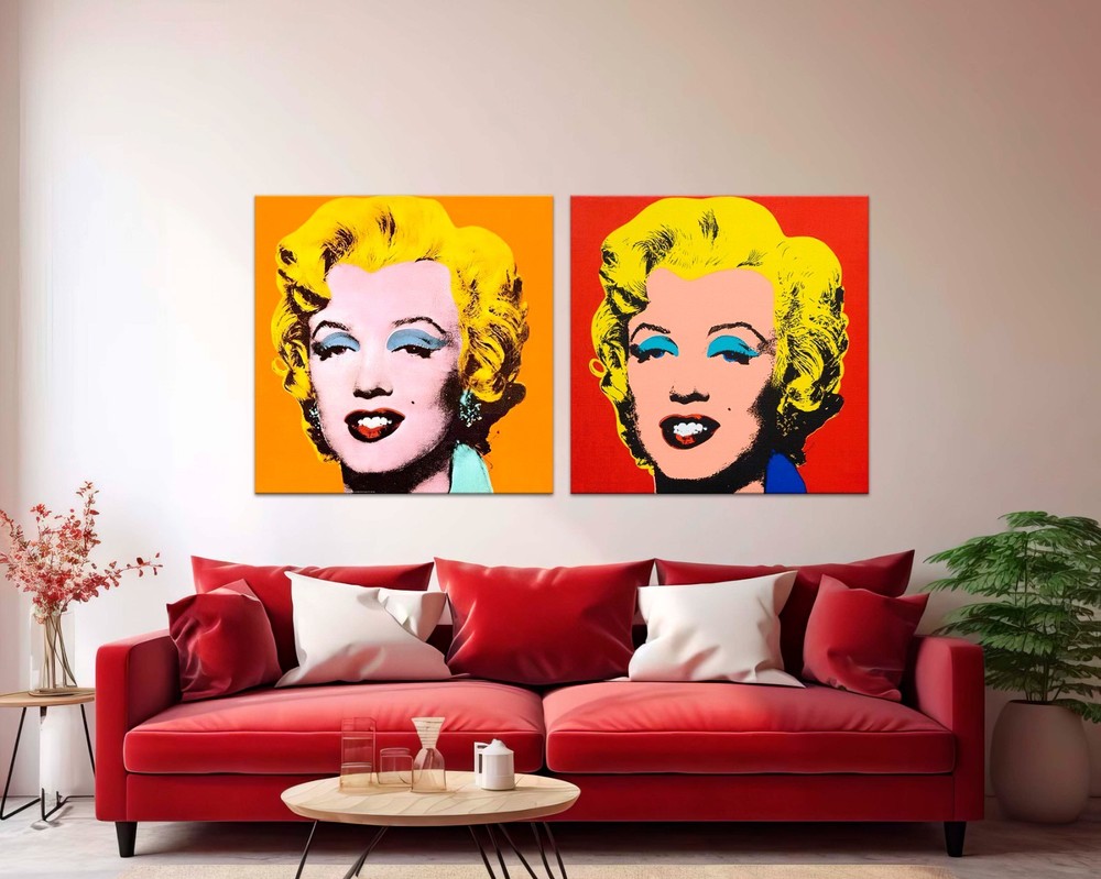 Marilyn Monroe Pop Art Set of 2, Andy Warhol Canvas Prints, Modern Wall Art