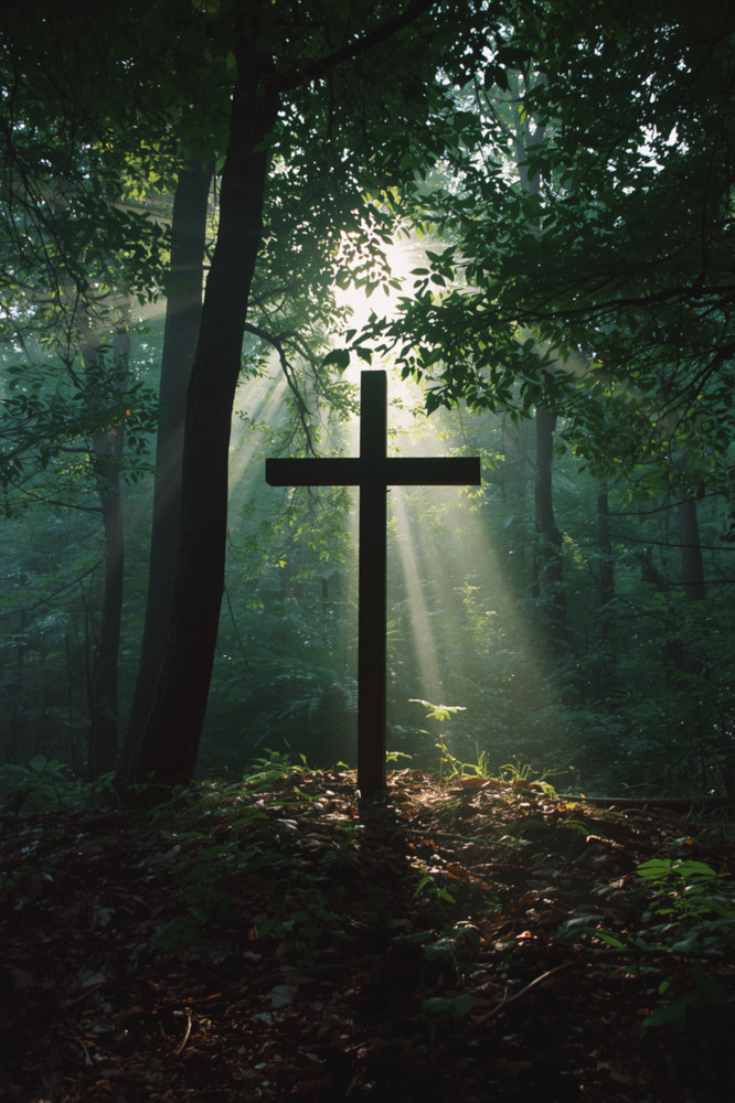 Christian Cross Forest Light Rays 4×6 Photo Print Religious Wall Art Decor