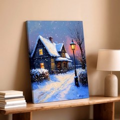 Wall Art Snowy Cottage Winter Landscape Rustic Modern Aesthetic Gallery Print