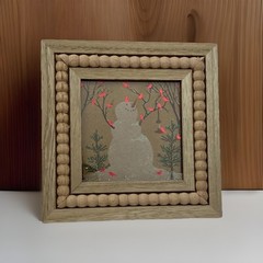 Greenbrier Framed Art Snowman with Shiny Red Cardinals Birds 6.25”x6.25”