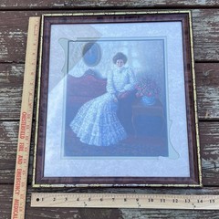 Home Interiors Victorian Lady Art Deco Signed G. Barker Framed Print|Size:16X14″