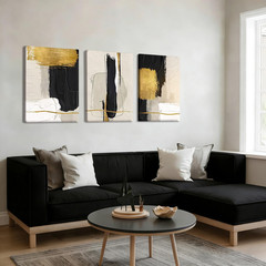 Black White Gold Abstract Canvas Art Set – Modern Minimalist Decor 16×24