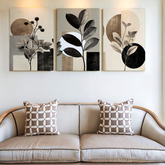 3 Pieces Botanical Abstract Geometric Shapes Neutral Large Wall Art Set Of 3