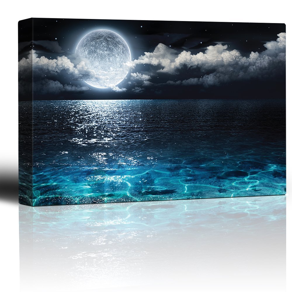 24″x36″-Moon Sea/Ocean Nature Landscape Canvas Wall Art Print