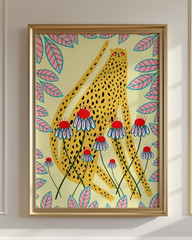 Maximalist Cheetah Print Floral Jungle Poster Tropical Wall Art Boho Decor