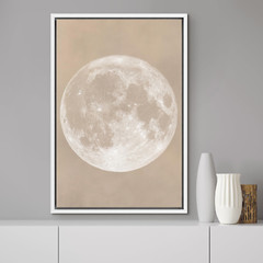 Wall26 Beige Toned Lunar Canvas Print Full Moon Realism Framed Wall Art