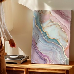 Wall Art Pink Blue Abstract Marble Agate Canvas Print Gold Vein Decor 30×60