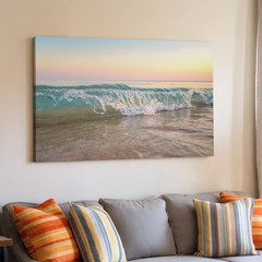 Sunrise Ocean Wave Crashing on Sandy Beach Canvas Wall Art Print Decor