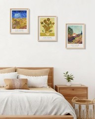 Iconic Van Gogh Framed Art Prints 3pc 12x16in Sunflowers Wheatfield Living Room