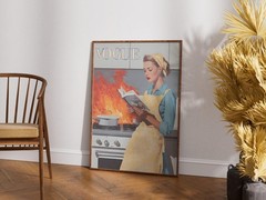 Vintage Style Kitchen Art Print, Fashion Magazine Wall Art, Funny Cooking