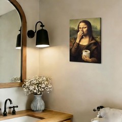 Funny Mona Lisa Bathroom Canvas Wall Art Humor Amusing Toilet Art Pinching Nose
