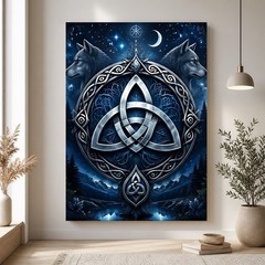 Celtic Wolf Triquetra Canvas Wall Art Norse Moon Symbol Print Pagan Gothic Decor