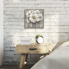 Wall Art Painting Artwork Picture: Neutral Floral Wood Panel Framed Ready to …