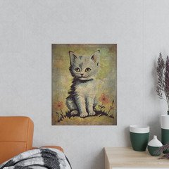 Vintage CAT BOTANICAL Wall Art, Retro Kitten Flower Decor, Cute Cat Floral Print