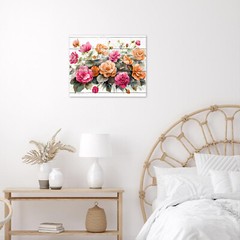 Plant Green Leaf Pink and Orange Floral Canvas Wall Art for Bathroom Living Room