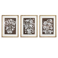 Vintage Botanical Cutout Wall Art Trio – Framed Floral Prints