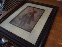 SPOOKY PUMPKIN HEAD GIRL framed wall art HaLLoWeeN 20.25″Wx24.5″ matted /framed
