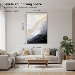 Large 3D Textured Black and White Coastal Wall Art, Ready to Hang 32″ x 48