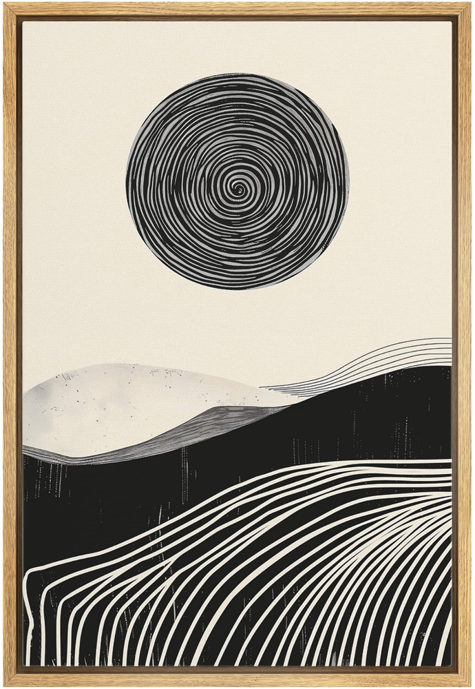 Wall26 Swirling Lines and Soft Hills Abstract Canvas Print Framed Wall Art