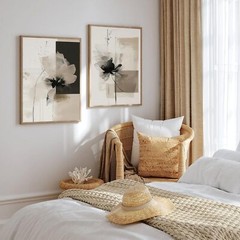 2Pcs Neutral Abstract Wall Art Floral Pictures Modern Minimalist Canvas Posters