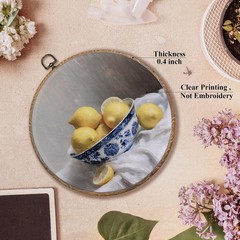 Lemon Chinoiserie Round Wall Art Decor Framed, Blue and White Chinoiserie Bow…