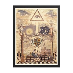 Masonic Temple Pillars and Crest, Freemasonry Print, Vintage Masonic Wall Art.