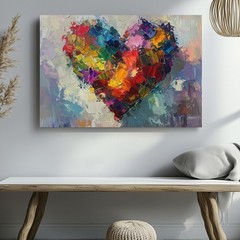 Colorful Abstract Heart Canvasexpressive Multicolor Brushstroke Art Wall Art