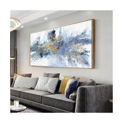 Abstract Wall Art For Living Room Large Size Framed Navy Blue Canvas Wall Art…