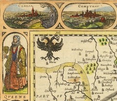 Ancient 1626 Early Antique Decorative Map of Bohemia Cotton Canvas Wooden Hanger