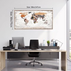 Large World Map Wall Art, Framed Canvas Print, Office World Map Wall Decor Ma…