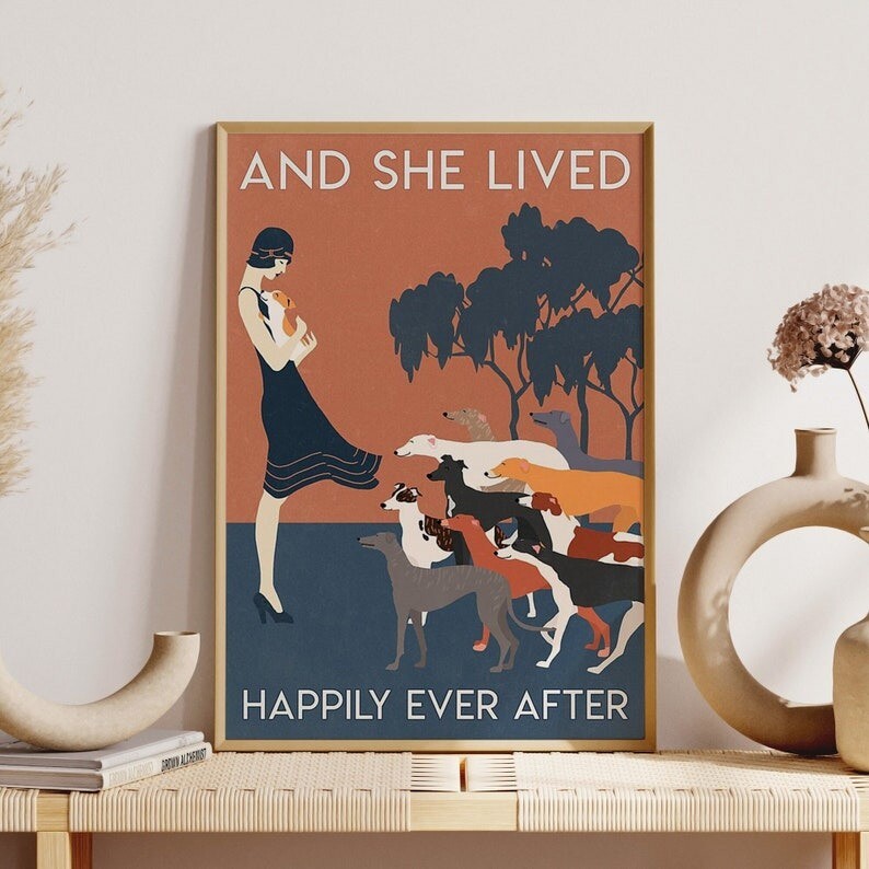 Girl And Dogs Wall Art, And She Lived Happily Ever After Poster, Gift For Dog Mo