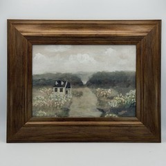 Vintage Cottage Landscape Framed Wall Art Print Rustic Farmhouse (14″x17″)