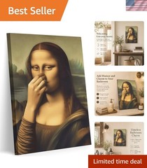 Amusing Mona Lisa Artwork – 12x16in Canvas Print for a Playful Bathroom Decor