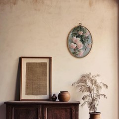 Vintage Roses Oval Wall Art Decor, Antique Floral Oval Framed Canvas Art Prin…