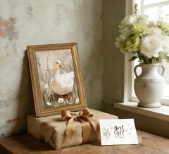 Gold Framed Vintage Duck Canvas Wall Art Cute Farmhouse Animal Oil Painting P…
