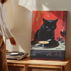 Vinyl Vibes Cat Canvas Retro Dj Black Cat With Wine Some Moods Spin Smooth And