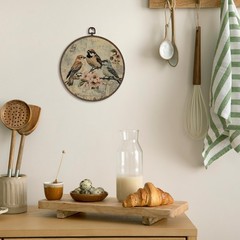 Vintage Rustic Bird Floral Round Framed Wall Art Decor, Cottagecore Antique R…