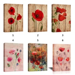 Vintage Rustic Red Poppy Flower Canvas Wall Art Framed Art Print