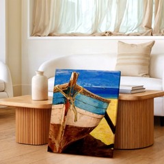 Wall Art Rustic Fishing Boat on Beach Coastal Seascape Ocean Canvas Print Decor