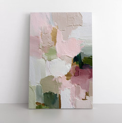 Abstract Neutral Beige Pink Green Painting Print on Framed Canvas Wall Art