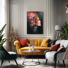 Framed Canvas Wall Art Beautiful Woman With Colorful Flowers, White Flowers H…