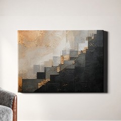 Black gray abstract with champagne copper texture Wall Art geometric minimal