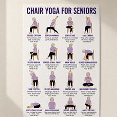 Chair Yoga for Seniors Art Print Wall Decor Exercise Guide | Multiple Sizes