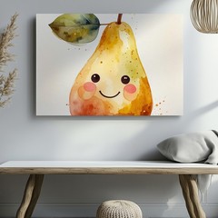 Whimsical Pear Canvascute Watercolor Fruit Art Wall Art